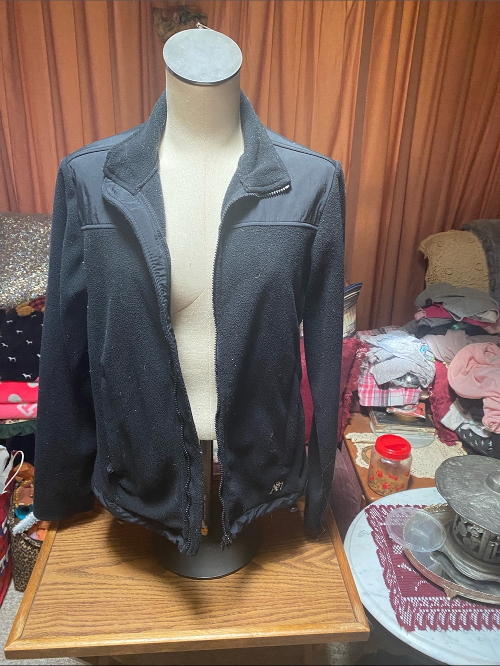 Apt.87 aeropastel large Black Zip-Up Fleece juniors Utility Jacket